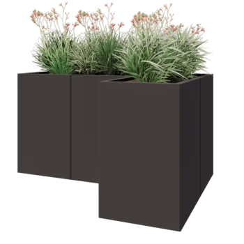 Plieninis lauko vazonas - L-forma - 150 x 100 x 80 cm - RAL7016 matinė (antracito pilka) - Be dugno plokštės