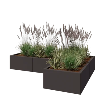 Plieninis lauko vazonas - L-forma - 180 x 120 x 30 cm - RAL7016 matinė (antracito pilka) - Be dugno plokštės