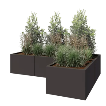 Plieninis lauko vazonas - L-forma - 180 x 120 x 40 cm - RAL7016 matinė (antracito pilka) - Be dugno plokštės