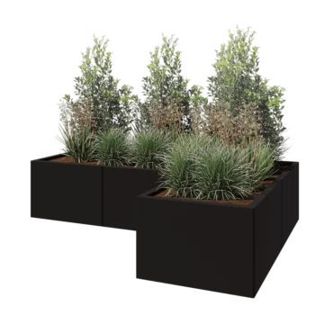 Plieninis lauko vazonas - L-forma - 180 x 120 x 40 cm - RAL9005 matinė (juoda) - Be dugno plokštės