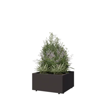 Plieninis lauko vazonas - Kvadratas - 60 x 60 x 30 cm - RAL7016 matinė (antracito pilka) - Su dugno plokšte - Su kojomis