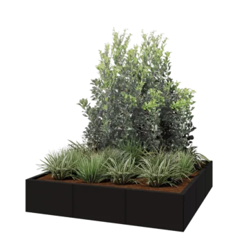 Plieninis lauko vazonas XXL - Kvadratas - 150 x 150 x 30 cm - RAL9005 matinė (juoda) - Be dugno plokštės