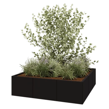 Plieninis lauko vazonas XXL - Kvadratas - 150 x 150 x 40 cm - RAL9005 matinė (juoda) - Be dugno plokštės