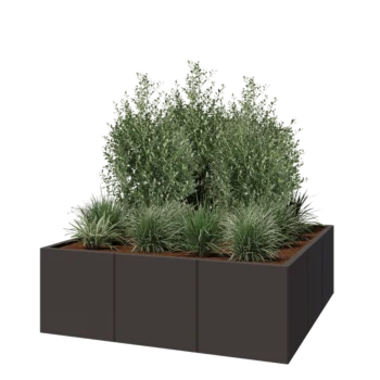 Plieninis lauko vazonas XXL - Kvadratas - 150 x 150 x 50 cm - RAL7016 matinė (antracito pilka) - Be dugno plokštės