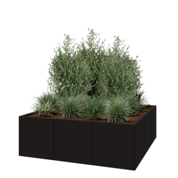 Plieninis lauko vazonas XXL - Kvadratas - 150 x 150 x 50 cm - RAL9005 matinė (juoda) - Be dugno plokštės