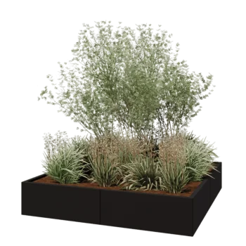 Plieninis lauko vazonas XXL - Kvadratas - 160 x 160 x 30 cm - RAL9005 matinė (juoda) - Be dugno plokštės