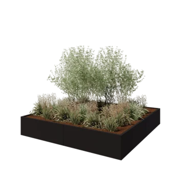 Plieninis lauko vazonas XXL - Kvadratas - 240 x 240 x 40 cm - RAL9005 matinė (juoda) - Be dugno plokštės