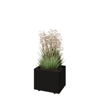 Plieninis lauko vazonas - Stačiakampis - 40 x 30 x 30 cm - RAL9005 matinė (juoda) - Su dugno plokšte - Su kojomis