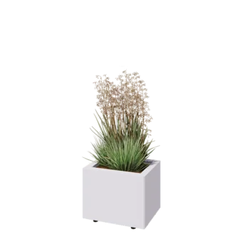 Plieninis lauko vazonas - Stačiakampis - 40 x 30 x 30 cm - RAL9010 matinė (balta) - Su dugno plokšte - Su kojomis