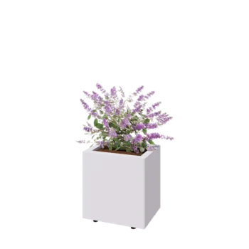 Plieninis lauko vazonas - Stačiakampis - 40 x 30 x 40 cm - RAL9010 matinė (balta) - Su dugno plokšte - Su kojomis