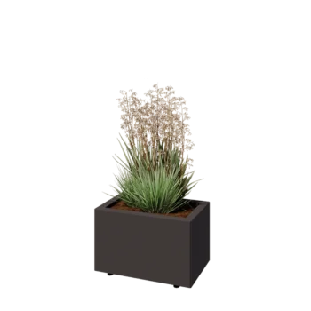 Plieninis lauko vazonas - Stačiakampis - 50 x 30 x 30 cm - RAL7016 matinė (antracito pilka) - Su dugno plokšte - Su kojomis