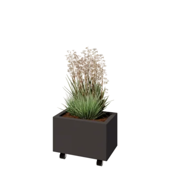 Plieninis lauko vazonas - Stačiakampis - 50 x 30 x 30 cm - kita RAL spalva - Su dugno plokšte - Su ratais