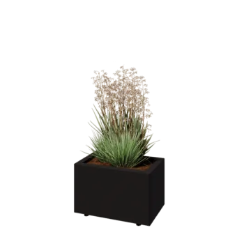 Plieninis lauko vazonas - Stačiakampis - 50 x 30 x 30 cm - RAL9005 matinė (juoda) - Su dugno plokšte - Su kojomis