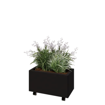Plieninis lauko vazonas - Stačiakampis - 60 x 30 x 30 cm - RAL9005 matinė (juoda) - Su dugno plokšte - Su ratais