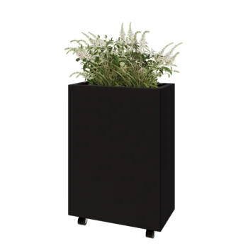 Plieninis lauko vazonas - Stačiakampis - 60 x 30 x 80 cm - RAL9005 matinė (juoda) - Su dugno plokšte - Su ratais
