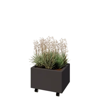 Plieninis lauko vazonas - Stačiakampis - 50 x 40 x 30 cm - kita RAL spalva - Su dugno plokšte - Su ratais