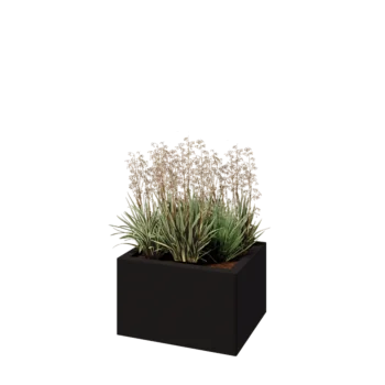 Plieninis lauko vazonas - Stačiakampis - 50 x 40 x 30 cm - RAL9005 matinė (juoda) - Su dugno plokšte