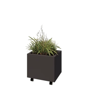 Plieninis lauko vazonas - Stačiakampis - 50 x 40 x 40 cm - RAL7016 matinė (antracito pilka) - Su dugno plokšte - Su ratais