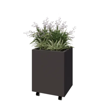 Plieninis lauko vazonas - Stačiakampis - 50 x 40 x 60 cm - RAL7016 matinė (antracito pilka) - Su dugno plokšte - Su ratais