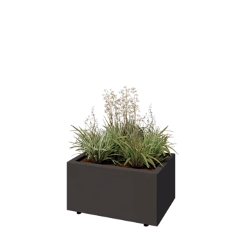 Plieninis lauko vazonas - Stačiakampis - 60 x 40 x 30 cm - RAL7016 matinė (antracito pilka) - Su dugno plokšte - Su kojomis