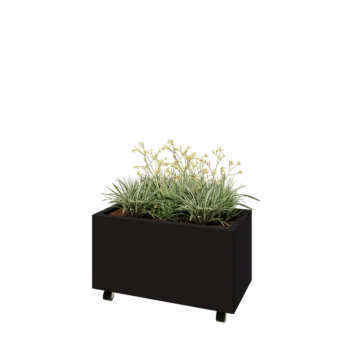 Plieninis lauko vazonas - Stačiakampis - 80 x 40 x 40 cm - RAL9005 matinė (juoda) - Su dugno plokšte - Su ratais