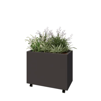 Plieninis lauko vazonas - Stačiakampis - 80 x 40 x 60 cm - RAL7016 matinė (antracito pilka) - Su dugno plokšte - Su ratais
