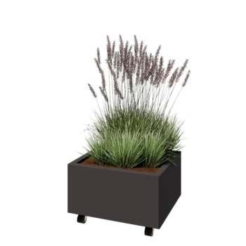 Plieninis lauko vazonas - Stačiakampis - 60 x 50 x 30 cm - kita RAL spalva - Su dugno plokšte - Su ratais