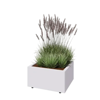 Plieninis lauko vazonas - Stačiakampis - 60 x 50 x 30 cm - RAL9010 matinė (balta) - Su dugno plokšte - Su kojomis