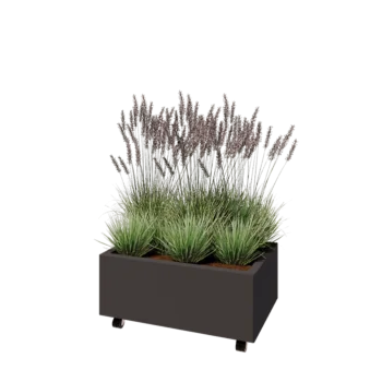 Plieninis lauko vazonas - Stačiakampis - 80 x 50 x 30 cm - kita RAL spalva - Su dugno plokšte - Su ratais
