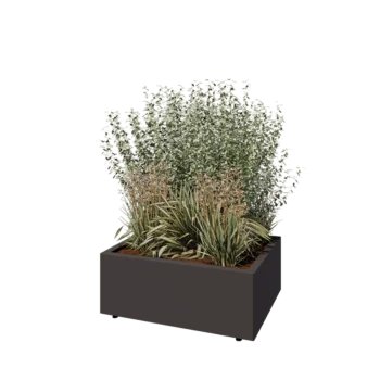 Plieninis lauko vazonas - Stačiakampis - 80 x 60 x 30 cm - kita RAL spalva - Su dugno plokšte - Su kojomis