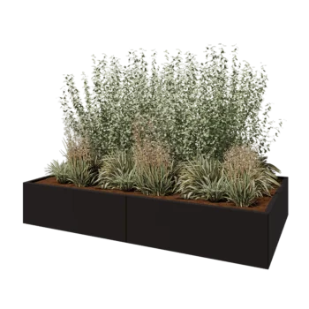 Plieninis lauko vazonas XXL - Stačiakampis - 240 x 120 x 40 cm - RAL9005 matinė (juoda) - Su dugno plokšte