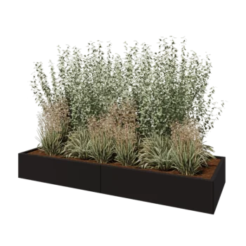 Plieninis lauko vazonas XXL - Stačiakampis - 240 x 80 x 30 cm - RAL9005 matinė (juoda) - Be dugno plokštės