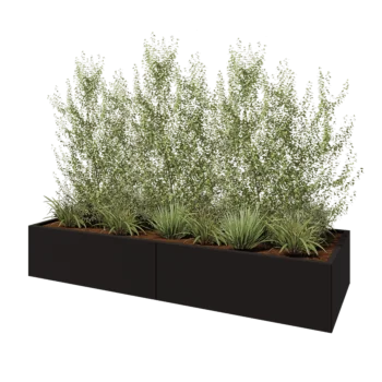 Plieninis lauko vazonas XXL - Stačiakampis - 240 x 80 x 40 cm - RAL9005 matinė (juoda) - Su dugno plokšte