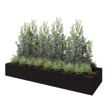 Plieninis lauko vazonas XXL - Stačiakampis - 300 x 100 x 40 cm - RAL9005 matinė (juoda) - Be dugno plokštės