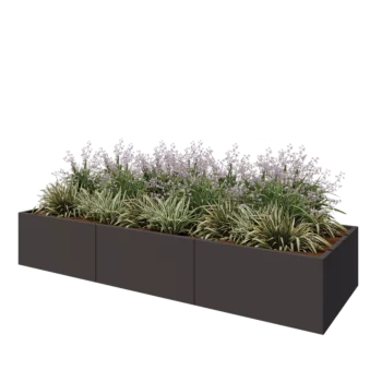 Plieninis lauko vazonas XXL - Stačiakampis - 300 x 100 x 50 cm - kita RAL spalva - Su dugno plokšte
