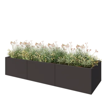 Plieninis lauko vazonas XXL - Stačiakampis - 300 x 100 x 60 cm - kita RAL spalva - Su dugno plokšte