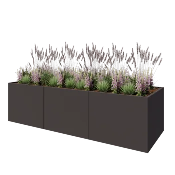 Plieninis lauko vazonas XXL - Stačiakampis - 300 x 100 x 80 cm - RAL7016 matinė (antracito pilka) - Be dugno plokštės