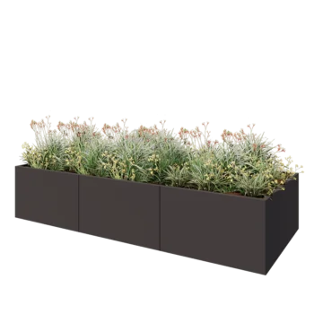 Plieninis lauko vazonas XXL - Stačiakampis - 300 x 120 x 60 cm - RAL7016 matinė (antracito pilka) - Su dugno plokšte