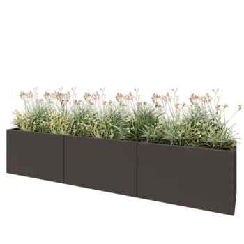 Plieninis lauko vazonas XXL - Stačiakampis - 300 x 50 x 60 cm - RAL7016 matinė (antracito pilka) - Su dugno plokšte