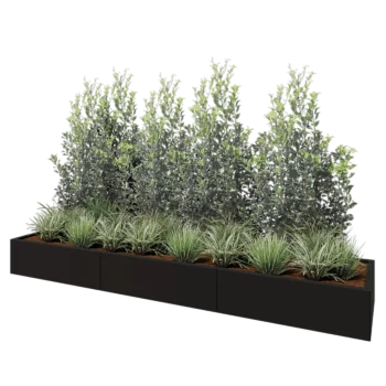 Plieninis lauko vazonas XXL - Stačiakampis - 300 x 60 x 30 cm - RAL9005 matinė (juoda) - Su dugno plokšte