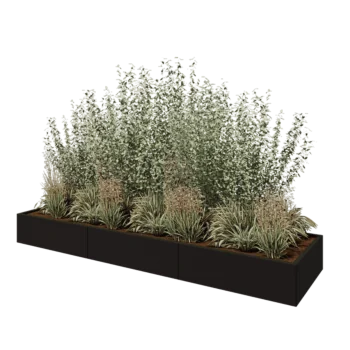 Plieninis lauko vazonas XXL - Stačiakampis - 300 x 80 x 30 cm - RAL9005 matinė (juoda) - Su dugno plokšte