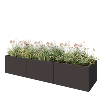 Plieninis lauko vazonas XXL - Stačiakampis - 300 x 80 x 60 cm - kita RAL spalva - Su dugno plokšte