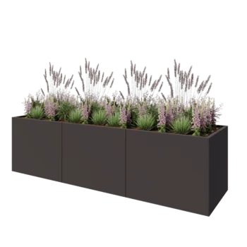 Plieninis lauko vazonas XXL - Stačiakampis - 300 x 80 x 80 cm - kita RAL spalva - Su dugno plokšte