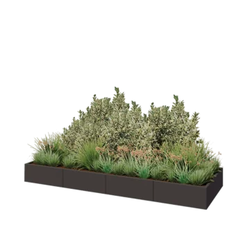 Plieninis lauko vazonas XXL - Stačiakampis - 320 x 100 x 30 cm - kita RAL spalva - Su dugno plokšte