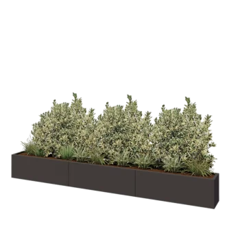 Plieninis lauko vazonas XXL - Stačiakampis - 360 x 30 x 40 cm - kita RAL spalva - Su dugno plokšte