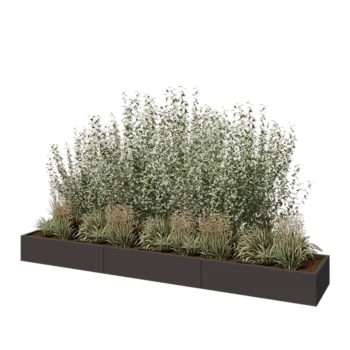 Plieninis lauko vazonas XXL - Stačiakampis - 360 x 60 x 30 cm - kita RAL spalva - Su dugno plokšte