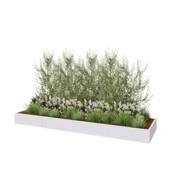 Plieninis lauko vazonas XXL - Stačiakampis - 400 x 100 x 30 cm - RAL9010 matinė (balta) - Su dugno plokšte