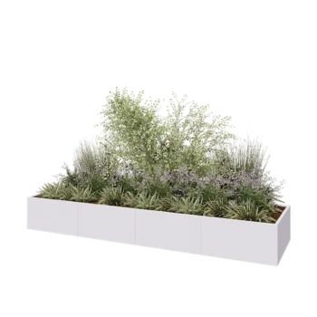 Plieninis lauko vazonas XXL - Stačiakampis - 400 x 100 x 50 cm - RAL9010 matinė (balta) - Su dugno plokšte