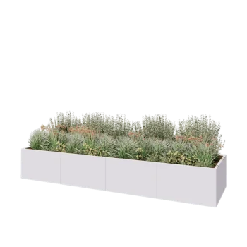 Plieninis lauko vazonas XXL - Stačiakampis - 400 x 100 x 60 cm - RAL9010 matinė (balta) - Su dugno plokšte