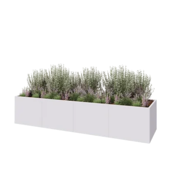 Plieninis lauko vazonas XXL - Stačiakampis - 400 x 100 x 80 cm - RAL9010 matinė (balta) - Be dugno plokštės